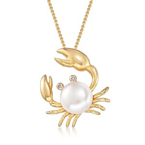 Ross-Simons 9mm Cultured Pearl Crab Pendant Necklace With Diamond Accents in 18kt Gold Over Sterling Size 20 - 1 of 3