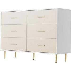 Elegant White 6-Drawer Cabinet?featuring woodgrain finish & gold handles. A functional accent for bedroom or living room.? - 1 of 4
