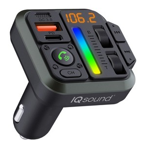 IQ Sound® 2-in-1 FM Transmitter and Dual USB-C® Car Charger with Bass and Treble Control and Remote, IQ-311BT in Black - 1 of 4