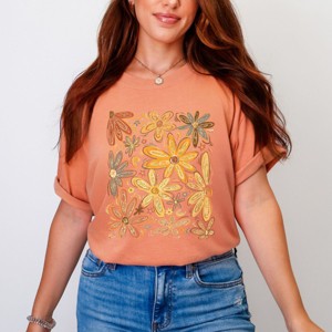 Simply Sage Market Fall Floral Glitter Garment Dyed Tee - 1 of 4