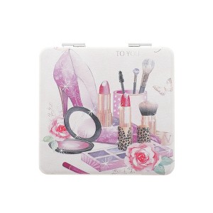 Unique Bargains Women Durable Square Shape Handheld Mirror for Travel Pink Purple 1 Pc - 1 of 4