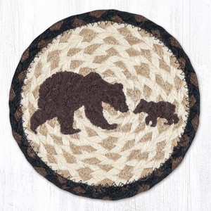 Earth Rugs Happy Bear Cub Large Round Jute Coaster – 7"x7" Hand-Stenciled Rustic Farmhouse Accent - 1 of 3