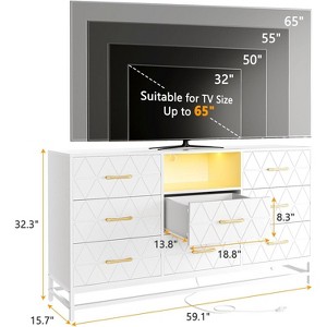 59 Inch Modern White Dresser With 8 Drawers Built In Charging Station Led Lights Two Ac Outlets Two Usb Ports Open Shelf Anti Tip Safety For Bedroom - 1 of 4