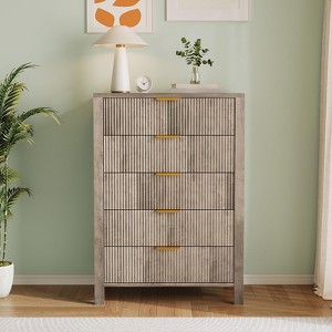 Garvee Fluted 5 Drawer Dresser, Tall Slim Dresser for Bedroom or Entryway, Modern Farmhouse Storage Chest - 1 of 4