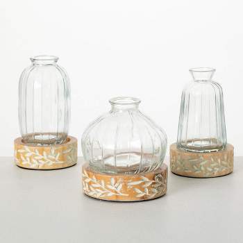 Sullivans 5", 6" & 5.5" Embossed Wood & Glass Vase Set of 3