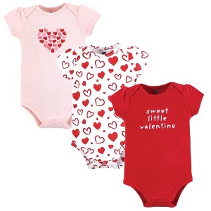 Hudson Baby Infant Girl Cotton Bodysuits, Valentine Hearts - 1 of 4