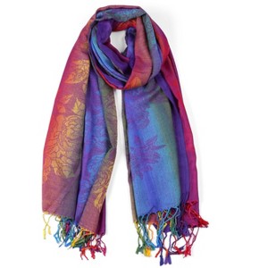 Allegra K Women's Large Tassel Wrap Scarf Wrap Multi-Color Floral Print Gradient Color Scarf - 1 of 4