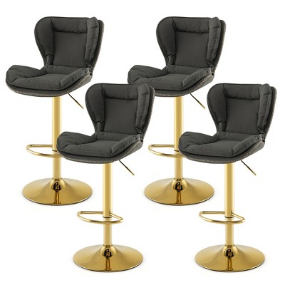 Tangkula Bar Stools Set of 4 Fabric Height Adjustable Bar Dining Chairs w/ Padded Seat Footrest & 2-Layer Electroplated Metal Base Upholstered Swivel