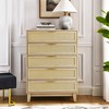 XIYUYEU 5-Drawer Simple Wooden Dressers with Rattan Drawers,Chest of Drawers for Bedroom,Living Room,Hallway,Natural - 4 of 4