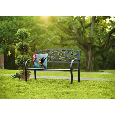48.2" Black Cast-Iron and Steel Hummingbird Garden Bench