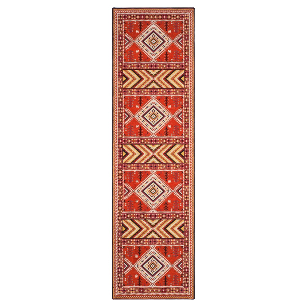 2'3inx8' Runner Orange/Gold Geometric Design Loomed - Safavieh