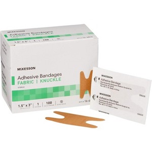 McKesson 16-4814 Adhesive Strip McKesson 1 1/2 X 3 Inch Fabric Knuckle Tan Sterile (Box of 100) - 1 of 4