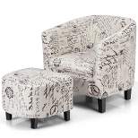 Costway Barrel Modern Accent Tub Upholstered Chair French Print w/ Ottoman