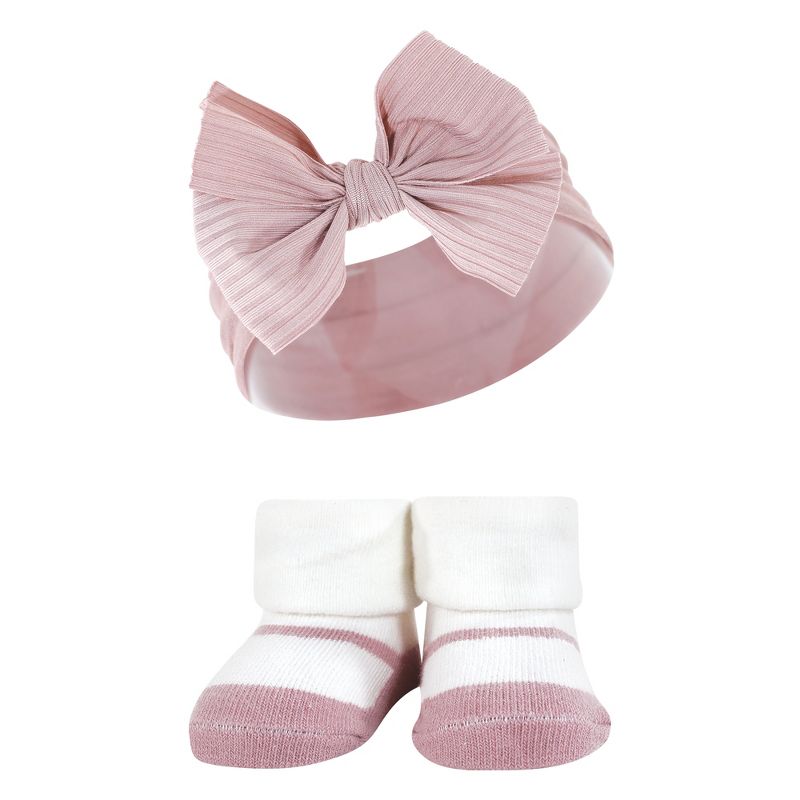 Hudson Baby Infant Girl Headband and Socks Giftset, Taupe Pink, One Size, 5 of 6
