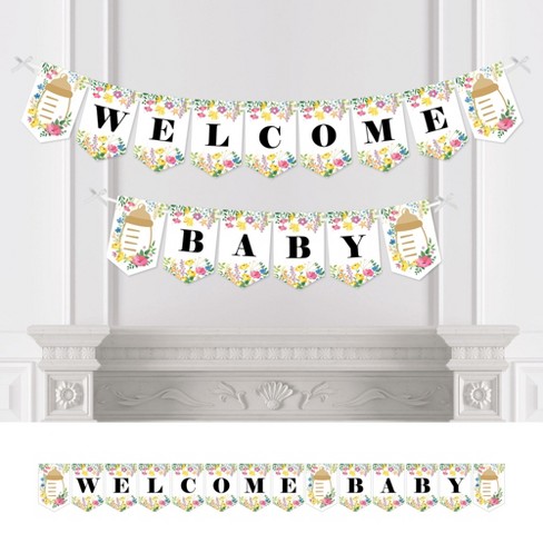 Big Dot of Happiness Wildflowers Baby - Boho Floral Baby Shower Bunting Banner - Party Decorations - Welcome Baby