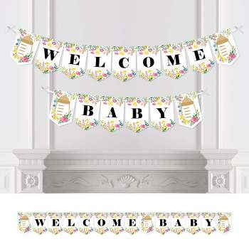 Big Dot of Happiness Wildflowers Baby - Boho Floral Baby Shower Bunting Banner - Party Decorations - Welcome Baby