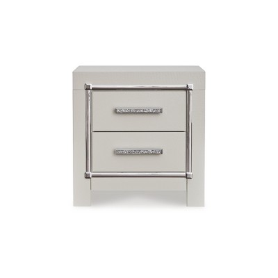 Silver Faux Gator 2-Drawer Nightstand with Chrome Details