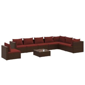 vidaXL 9 Piece Outdoor Lounge Set with Cushions - Premium Poly Rattan, Durable Steel Frame, Comfortable Seats, Easy-to-Clean, Trendy Design - 1 of 4