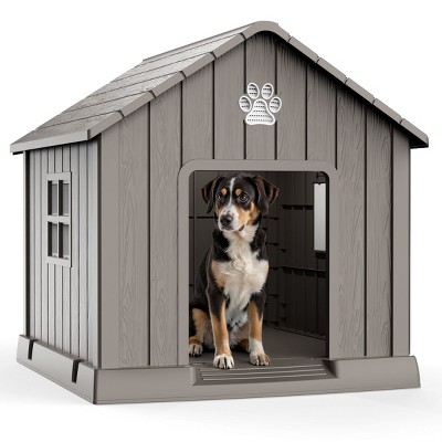 SEVOBAL Pet Crates and Houses Roof Dog House Waterproof UV Resistant Ventilation Grass Fixing Support Columns for Outdoor, Beige, 31.18"*33.7"*32.52"