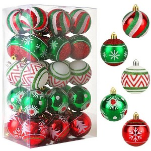 Aoibox 30 pcs 2.36 inch Red Green White Christmas Ornaments Set Shatterproof Balls for Tree Wreath Garland Holiday Home Decor - 1 of 4