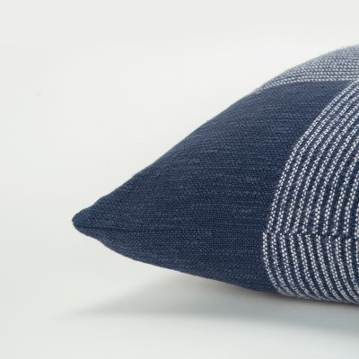 20" Indigo and White Plaid Cotton Throw Pillow