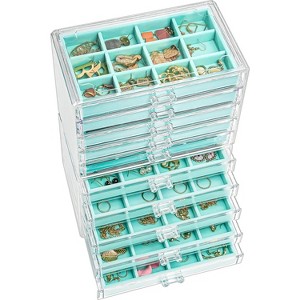 5-Drawer Acrylic Earring Organizer with Adjustable Velvet Trays, Clear Jewelry Storage Case, Grey - 1 of 4