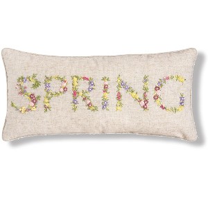 C&F Home 12" x 24" Floral Flower Font "Spring" Embroidered Ribbon Art Accent Throw Pillow - 1 of 4