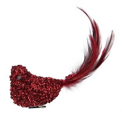 Northlight 6.5" Red Sequined Bird with Feather Tail Christmas Ornament with Clip