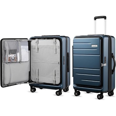 LUGGEX 24 Inch Luggage with Spinner Wheels, Expandable PC Hard Shell Checked Suitcase with Front Opening, Lightweight (Blue, 24 Inch)