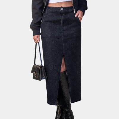 Women's Sleek Dark Daring Front Slit Denim Maxi Skirt - Cupshe