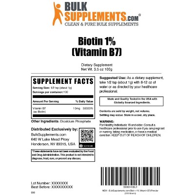 BulkSupplements Biotin 10000mcg Powder