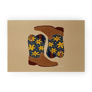 Cat Coquillette Cowgirl Boots Teal Yellow Looped Vinyl Welcome Mat - Society6 - 1 of 2