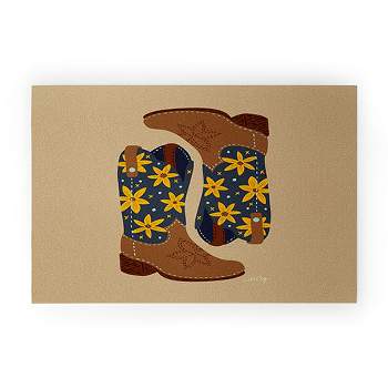 Cat Coquillette Cowgirl Boots Teal Yellow Looped Vinyl Welcome Mat - Society6