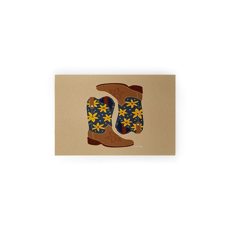 Cat Coquillette Cowgirl Boots Teal Yellow Looped Vinyl Welcome Mat - Society6, 1 of 3