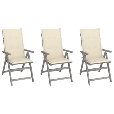 VidaXLPatio Reclining Chairs 3 pcs with Cushions Solid Acacia Wood