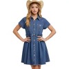 Knit & Lounge Women’s Short Sleeve Denim Shirt Dress Button Down Collared Casual Fit Front Pocket Detail Frayed Hem - 2 of 4