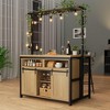 Kitchen Island , Bakers Rack with Sliding Barn Door 42'' Large Kitchen Island Table with 3-Tier Microwave Stand Oven Shelves Coffee Bar Table Set - 2 of 4