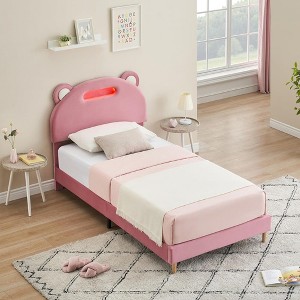Whizmax Twin Bed Frame Upholstered Platform with LED Lights and Headboard, No Box Spring Needed/Easy Assembly - 1 of 4