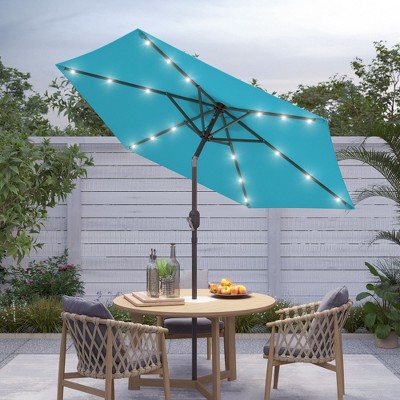 Sonkuki 7.5 ft Outdoor LED Solar Lighted Patio Market Umbrella w/ Push Button Tilt