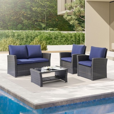 Sonkuki 4-Piece Patio Conversation Set with Coffee Table,