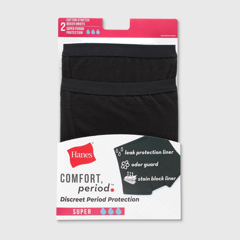 Hanes Women&#39;s 2pk Super Period Boy Shorts - Black, 3 of 7