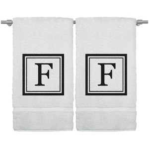 BC BARE COTTON Monogrammed Hand Towel, 100% Turkish Cotton - Set of 2 - White - Black Square - 1 of 4