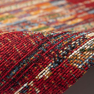 Red and Black Synthetic Tribal Stripe Runner Rug