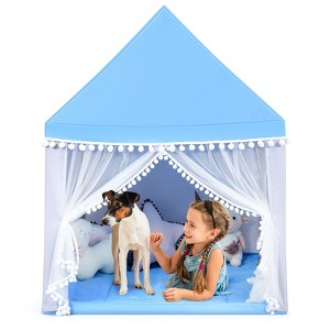 Infans 4.5 FT Kids Play Tent, Large Playhouse w/Washable Mat, Windows, Solid Wood Frame, Indoor Outdoor Tent for Children, Castle Fairy Tent, Blue - 1 of 4