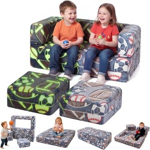 Hooseng Glow in The Dark Kids Modular Sofa, 3-in-1 Convertible Toddler Play Couch with Memory Foam & Floor Cushion for Playroom & Bedroom - 1 of 4