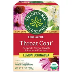 Traditional Medicinals Organic Throat Coat Lemon Echinacea Herbal Tea - 16ct