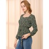 Allegra K Women's Floral Long Sleeve Sweetheart Neck Peplum Blouse with Belt - 4 of 4