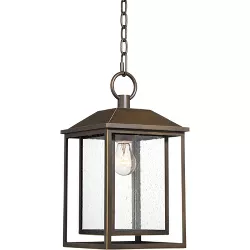 Franklin Iron Works Mission Outdoor Ceiling Light Hanging Bronze 16 3/4" Textured Glass Lantern for Exterior House Porch Patio