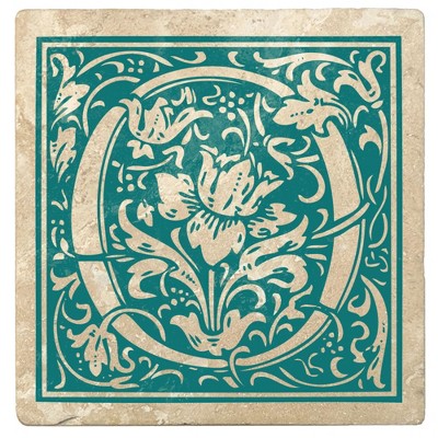 Christmas by Krebs Set of 4 Ivory and Teal Blue Alphabet "O" Square Monogram Coasters 4"