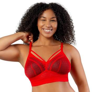 Curvy Couture Women's Plus Size No Show Lace Unlined Underwire Bra Diva Red  46C